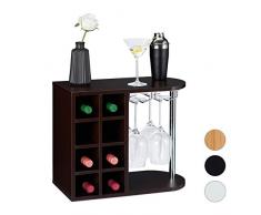 Relaxdays Scaffale Portabottiglie, Grande, Porta Calici, Cantinetta per 8 Bottiglie HxLxP 42x52x28, Truciolato, Marrone Scuro