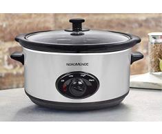 Nordmende Kokslow, Pentola a Cottura Lenta, 3.5 l, 200 W, Coperchio in Vetro, Pentola Interna Removibile in Ceramica, 2 Modalità di Cottura, Funzione Mantieni in Caldo, Argento