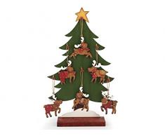 H&H Albero Natale in Legno Verde, con 6 Renne, Altezza 47cm, Multicolore