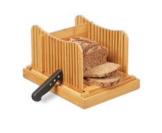 Relaxdays Affettatrice per Pane, Taglia Pane Regolabile, Toast & Dolci, in Bambù, Raccogli-Briciole, Naturale