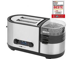 Clatronic Tam 3688 Multifunzione 5 in 1, tostapane per cuocere tegame Uovo Uova, pentola, Cottura a Vapore, Vassoio raccogli briciole, Corpo in Acciaio Inox
