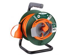 Electraline 20866149 FG Prolunga Giardino 40 m 16 A con Clamshell di protezione con avvolgicavo sezione 3 G1,5 mm² Arancione/Verde