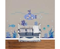 Walplus Adesivi da Parete Oceano Mondo Rimovibile Autoadesivo Murale Art Decalcomanie Vinile Decorazione Casa Soggiorno Camera Ufficio da Parati Camera Bambini Regalo, Multicolore