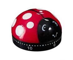 relaxdays Timer da Cucina a Coccinella, Meccanico, Suono, Intervallo 1h, Plastica, D: 6 cm, Contaminuti, Bambini, Rosso, PP