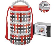 Milton Homery 4205 termica in acciaio INOX microonde 3-tier lunch box 3 ripiani Red Checker