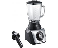 Bosch Silentmixx MMB65G5M – Frullatore con Bicchiere, 800 W, 2.3 l, Selettore di velocità variabile con diversi programmi, lame Easy Klickkninfe, Caraffa termoresistente, con accessorio pestello, colore: nero/acciaio