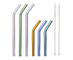 relaxdays 10030001_1209 Cannucce Riutilizzabili in Vetro, Set da 6 pz, Reusable Straws,Spazzola,H 15 & 23 cm,Piegate,Ø 10 mm,Colorate, Acciaio Inox, Nylon