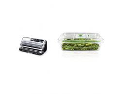 FoodSaver FFS006X Macchina Sigillatrice Sottovuoto, 125 W, Argento & Contenitore Salva Freschezza per Sottovuoto da 2.3 Litri, BPA Free, Indicatore del Vuoto, Trasparente