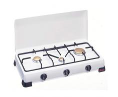 Ardes AR9S03PG Fornello ZEUS Smaltato a Gas GPL 3 Fuochi con Coperchio e Griglia in Piattina Smaltata, Piedini di Appoggio Bianco