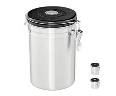 relaxdays Kaffeedose Contenitore caffè, Ermetico, Chiusura a Clip, con Indicazione Data di Scadenza, Acciaio,18,5x12,5 cm, Argento, Inox, ABS, Nero