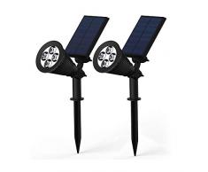 GRIFEMA DG2005, Luci Solari esterno 4 LED, Lampada Giardino Potenti, 2 Pezzi