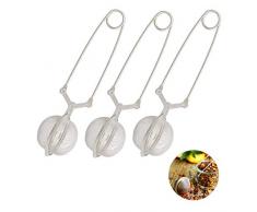 Relaxdays Set Infusore tè, 3 Pinze con Filtro a Uovo, in Acciaio, a Sfera, Tazze & Bicchieri, Maglie Fine,Ø 4 cm,Argento, Inox