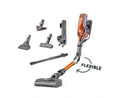 Rowenta RH9574WO Force Flex 760, Scopa Elettrica Senza Fili, Aspirapolvere con Tubo Flessibile, Potenza 180 Air Watt, Autonomia 1 Ora e 15 Minuti, 0.8 Litri, Acciaio, 3 velocità, Metallico,Arancione