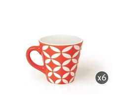 Excelsa Etnika Set 6 Tazze da Caffè, Porcellana, Rosso