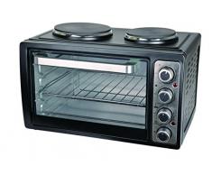 Team Kalorik Piccolo fornello con Forno 28 Litri e 2 Piastre di Cottura (0-230°C), 3100 W, Metallo/Vetro, Nero, TKG MK 1002