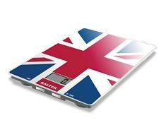 Salter 1100 UJDR Bilancia da Cucina Piatto in Vetro con Desing Bandiera Inglese, Funzione Aggiungi e Pesa, Pesa i liquidi, 15 Anni di Garanzia, Capacità 5KG, elettrica, acciaio inossidabile