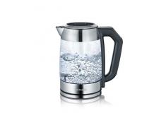 Severin WK3477 Bollitore per Te e per Scaldare lAcqua a Controllo Digitale, Trasparente/Acciaio Inox Spazzolato/Nero