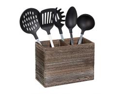 relaxdays Porta Posate in Legno, 2 Scomparti per Accessori da Cucina & Posate, HLP 17x24x12cm,Scolaposate, Marrone Scuro