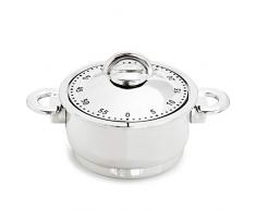 ADE TD1608 Timer da Cucina Meccanico a Forma di Pentola. Realizzato in Plastica Abs e Acciaio Inox. Segnale Acustico Dopo il Timeout. Graduazione Circolare di 59 Minuti.