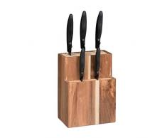 Relaxdays Ceppo Portacoltelli, Vuoto, con Setole, Spazio per 11 Coltelli, Universali, HLP 24x18x11,5 cm, Legno Naturale, bambù