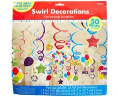 Amscan 671540 - Decorazioni per palloncini a spirale, in plastica, confezione da 50 pezzi, multicolore e misure assortite