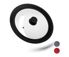 relaxdays 10027989_46 Coperchio Universale in Vetro, con Bordo in Silicone per Pentole & Padelle 26-30 cm, HxD: 5 x 31,5 cm, Nero, Metallo