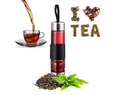 relaxdays 10023919 Bottiglia con Infusore, Acqua, tè, Smoothies, Water Infuser Portatile, Vetro & Acciaio, 450 ml, Argento/Nero, Vetro, Acciaio Inox, plastica, Trasparente