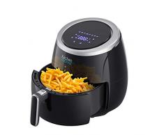 Kitchen Move Elettrico senza olio, friggitrice ad aria calda 6,4 L, grande capacità Storm 2000 W, cottura rapida, schermo touch LCD multifunzione con 8 programmi, ricetta, 6,4 litri, Nero