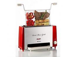Ariete 730 Steak House Grill, Bistecchiera e griglia verticale, Barbecue elettrico, Griglia inox apribile, 1300 W, Timer 30’, Vassoio raccogli grassi, Rosso/Acciaio