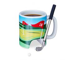 relaxdays 10023505 Tazza Golf con Mazza, con Penna nel Putter e 2 Palline, Divertente Idea Regalo, Mug per caffè, Cup, Colorata, Ceramica, plastica, Multicolore
