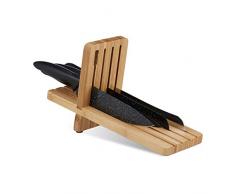 Relaxdays 10022162 Ceppo Portacoltelli in Legno di Bambù per 4 Grandi Coltelli da Cucina, Supporto HLP: 18 x 30 x 11 cm Beige