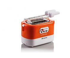 Ariete 159 Toastime, Tostapane 2 fette con pinze, Cassetto raccogli briciole, Funzione scongelamento e riscaldamento, 9 livelli di doratura, Scalda brioche, 700 W, Bianco/Arancio