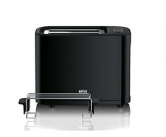 Braun ht3010bk - Tostapane, 1000 W, 2 fessure, Control silenziose, Griglia rimovibile, Portaoggetti da cavo, colore: nero