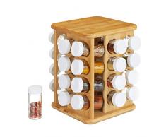 relaxdays Naturale Porta Spezie XXL, Girevole, 32 Barattoli, Custodia Salvaroma, Espositore per Condimenti, bambù, Legno