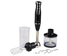ZEPHYR Z-1112-U frullatore elettrico 3 in 1 a immersione, 3 velocità, misuratore a bilanciere, mixer, frusta con gancio, bicchiere, 600 ml, 800 W, nero