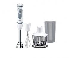 Braun Minipimer MultiQuick 5 Vario MQ5235WH Frullatore ad Immersione, 21 velocità, Tecnologia Tedesca, Dotato di tritatutto da 500ml, frusta a filo e Bicchiere da 600ml, Potenza 1000W, bianco/grigio