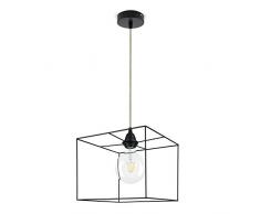 CD Cables-Lampada Sospensione Telaio Paralume Cubo a Filo Metallico Nero, Cavo Canvas Beige da 1 Metro