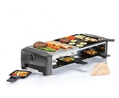 Princess 8 Stone & Grill Party Raclette con Piastra in Pietra e Griglia in Alluminio 162820, 1300 W, Nero