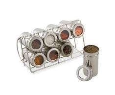 Relaxdays Portaspezie con 8 Dosatori, 200 ml, Acciaio Inox, Organizer per Erbe Aromatiche, HLP 10 x 22 x 14 cm, Argento