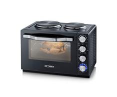 Severin TO 2065, Forno Elettrico Ventilato e 2 Piastre di Cottura, 6 Livelli di Cottura, Spiedo Girarrosto, Temperatura Regolabile da 100° a 230°C, Timer Fino a 2 ore, 2500 W Totali, 30 L