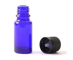 Bottiglia rotonda Boston in vetro blu cobalto da 10 ml (con tappo nero anti-manomissione e contagocce) (10)