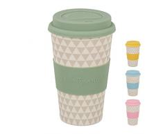 Relaxdays Tazza Termica in bambù, 400 ml, Coperchio & Fascia in Silicone, Riutilizzabile, HxD: 14,5 x 9 cm, Verde