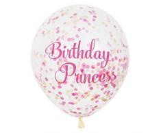 Unique- Palloncini Coriandoli Principessa Compleanno-30 cm-Rosa-Confezione da 6, Multicolore, taglia unica, 58145