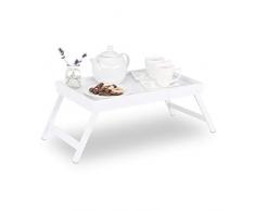 Relaxdays 10023234 Tavolino da Letto in Bambù Gambe Pieghevoli Bordo Rialzato Vassoio da Colazione HLP: 22x64x31 cm Bianco