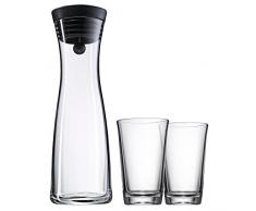 WMF Caraffa acqua Basic in Nero 1L altezza 29 cm chiusura di lenti in vetro acciaio inox Cromargan® e due bicchieri 0,25L