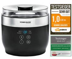 ROMMELSBACHER JG 80 “Jona” - Macchina per yogurt e formaggio fresco 4 bicchieri da porzione in ceramica 125 ml, 2 contenitori in vetro XXL 1,2 l, 4 programmi preimpostati con diverse temperature