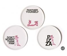 Excelsa Pink Panther Set 6 Piatti Pizza, Porcellana, Bianco