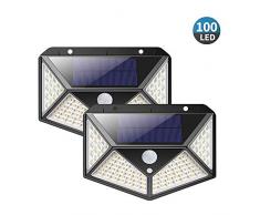 GRIFEMA DG1005-100, Luce Solare Esterno 100 LED, Lampade da Muro con Sensore di Movimento, 2 Pezzi