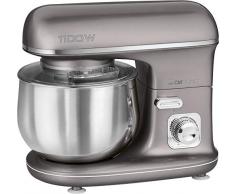 Clatronic KM 3712 - Impastatrice potente con coperchio paraspruzzi trasparente con apertura di ricarica, 1100 Watt, 5 litri, braccio multifunzione orientabile titanio