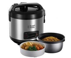 Russell Hobbs 27080-56 Cuociriso e Vaporiera, 14 Porzioni, Include cesta per cuocere a Vapore Carne e Verdure, Pentola e Coperchio Lavabili in Lavastoviglie, 500 W, Grigio/Nero